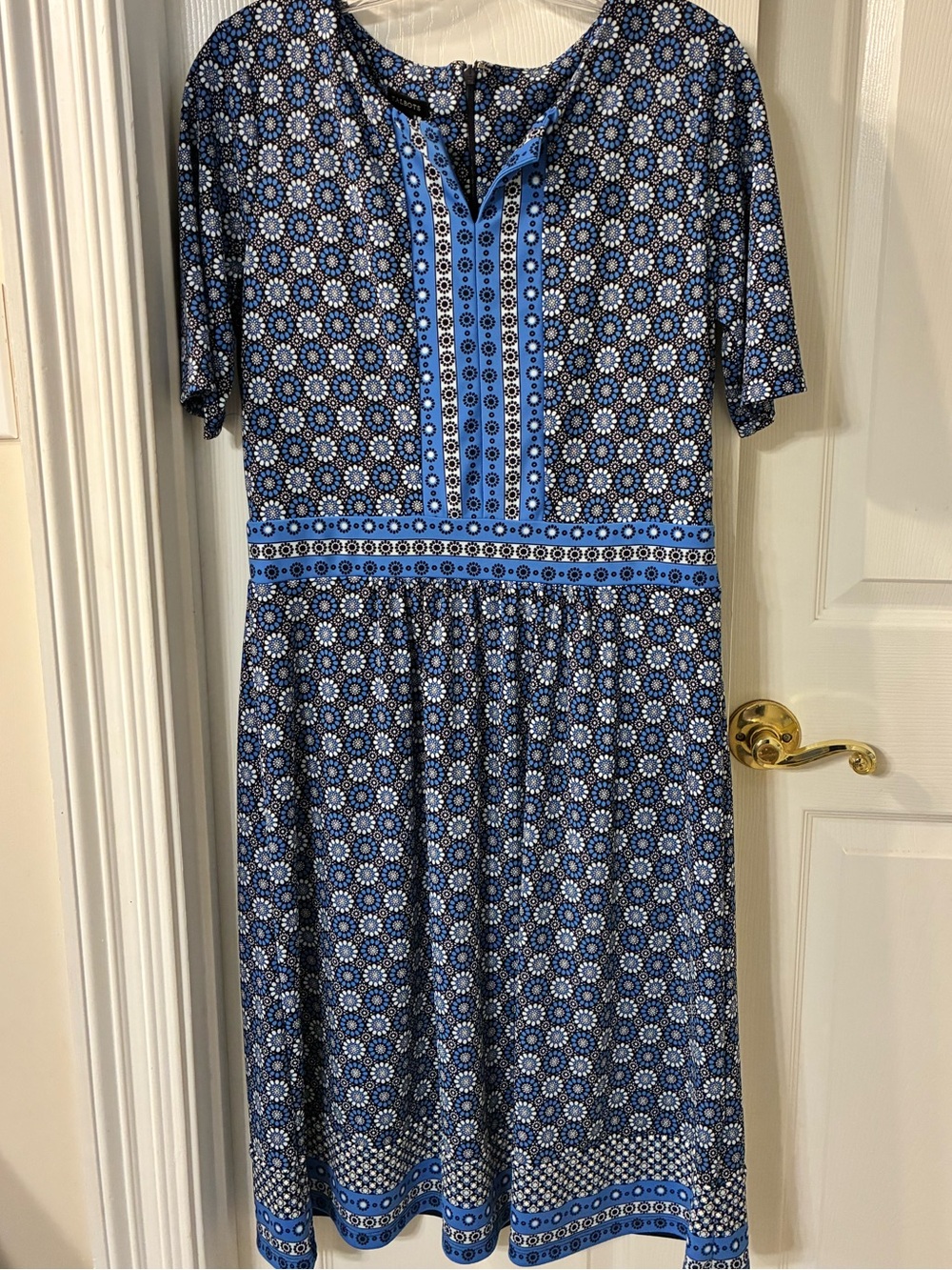 Talbots Royal Blue Patterned S/S Stretch Knit  Dress SZ M